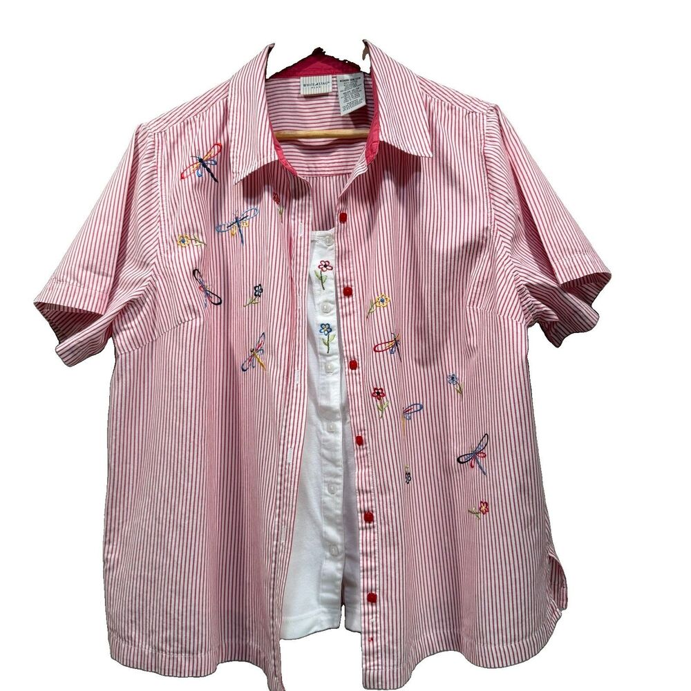 WHITE STAG Plus Women’s 18W/20W Embroidered Tank Top Layer Button Shirt Vintage